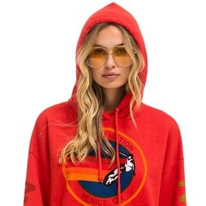 NWT Aviator Nation Relaxed Red Pullover Hoodie Size S